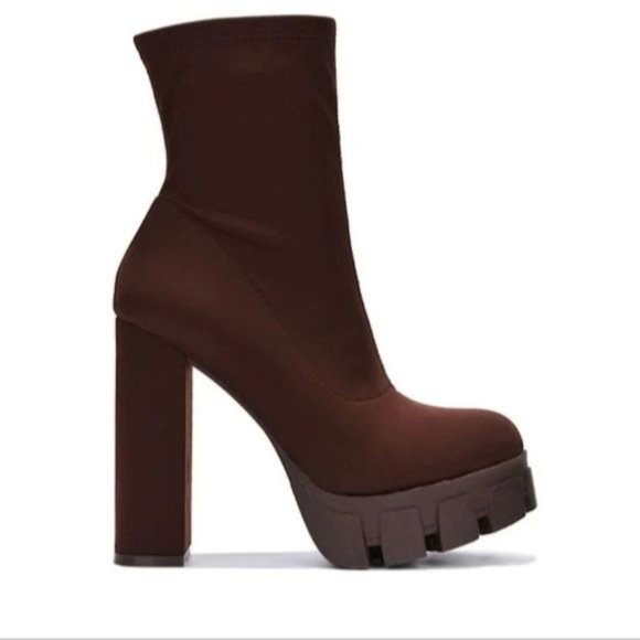 Women's Platform Ankle Chunky Heel Boots Brown Color - Picture 3 of 5